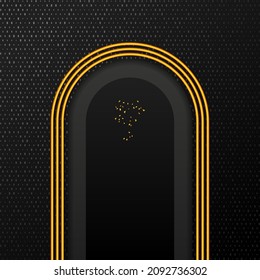 Simple arched entrance. Arch with simple dolden geometric pattern. Minimal style architecture detail