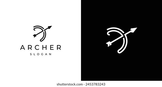Simple Archer Logo. Clean Minimalist Arrow Bow with Linear Outline Style. Sports Logo Icon Symbol Vector Design Inspiration.