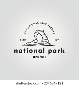 simple arches national park logo line art design, illustration vector of american sandstone national park