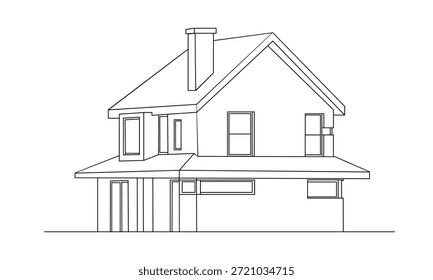 Dibujo de línea arquitectónica simple de una casa de dos pisos