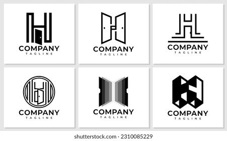 Simple architecture line letter H logo design. Simple door initial H logo brand.
