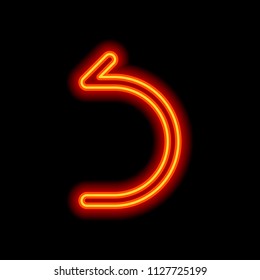 Simple arrow, backward. Linear, thin outline. Orange neon style on black background. Light icon