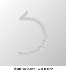Simple arrow, backward. Linear, thin outline. Paper design. Cutted symbol. Pitted style