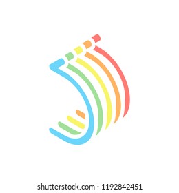 Simple arrow, backward. Linear, thin outline. Stack of colorful isometric icons on white background