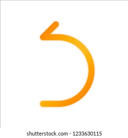 Simple arrow, backward. Linear, thin outline. Orange sign with low light on white background