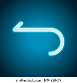 Simple arrow, backward. Navigation icon. Linear symbol with thin line. One line style. Neon style. Light decoration icon. Bright electric symbol
