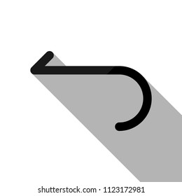 Simple arrow, backward. Navigation icon. Linear symbol with thin line. One line style. Black object with long shadow on white background