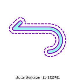 Simple arrow, backward. Navigation icon. Linear symbol with thin line. One line style. Colored sketch with dotted border on white background