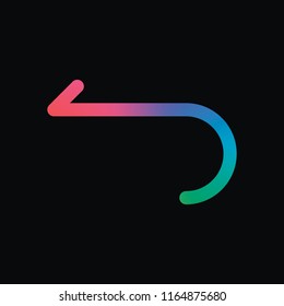 Simple arrow, backward. Navigation icon. Linear symbol with thin line. One line style. Rainbow color and dark background