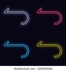 Simple arrow, backward. Navigation icon. Linear symbol with thin line. One line style. Set of neon sign. Casino style on dark background. Seamless pattern