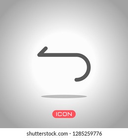 Simple arrow, backward. Navigation icon. Linear symbol with thin line. One line style. Icon under spotlight. Gray background