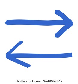 Seta simples rabiscar. Seta desenhada à mão símbolo apontando rabisco azul