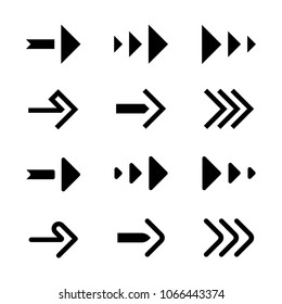 Simple arrow flat set. Spiked and rounded corners arrows.