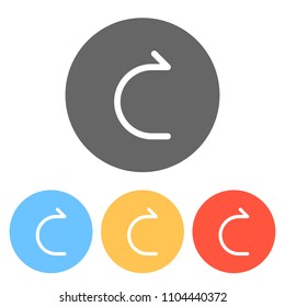 Simple arrow, forward. Linear, thin outline. Set of white icons on colored circles