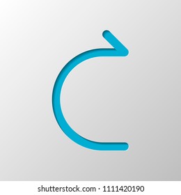 Simple arrow, forward. Linear, thin outline. Paper design. Cutted symbol with shadow