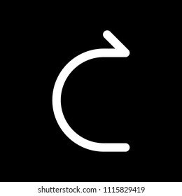 Simple arrow, forward. Linear, thin outline. White icon on black background. Inversion