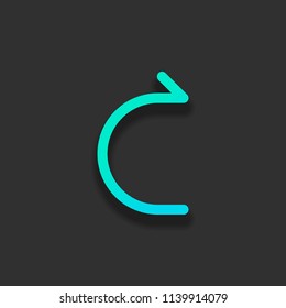 Simple arrow, forward. Linear, thin outline. Colorful logo concept with soft shadow on dark background. Icon color of azure ocean