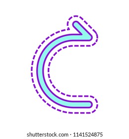 Simple arrow, forward. Linear, thin outline. Colored sketch with dotted border on white background