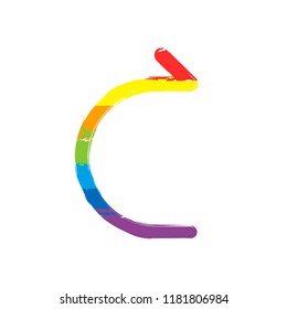 Simple arrow, forward. Linear, thin outline. Drawing sign with LGBT style, seven colors of rainbow (red, orange, yellow, green, blue, indigo, violet