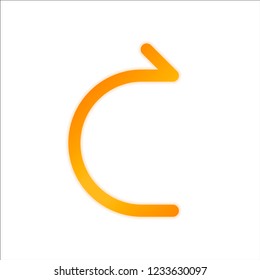 Simple arrow, forward. Linear, thin outline. Orange sign with low light on white background