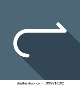 Simple arrow, forward. Navigation icon. Simple arrow, backward. Navigation icon. Linear symbol with thin line. One line style. White flat icon with long shadow on background
