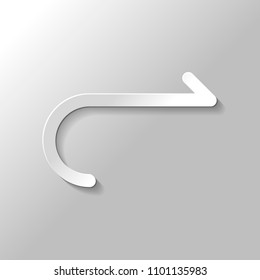 Simple arrow, forward. Navigation icon. Simple arrow, backward. Navigation icon. Linear symbol with thin line. One line style. Paper style with shadow on gray background