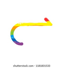 Simple arrow, forward. Navigation icon. Simple arrow, backward. Navigation icon. Linear symbol with thin line. One line style. Drawing sign with LGBT style, seven colors of rainbow