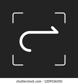 Simple arrow, forward. Navigation icon. Simple arrow, backward. Navigation icon. Linear symbol with thin line. One line style. White object in camera autofocus on dark background