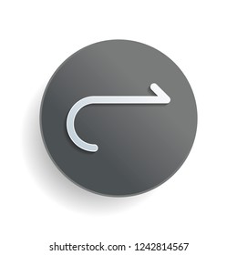 Simple arrow, forward. Navigation icon. Simple arrow, backward. Navigation icon. Linear symbol with thin line. One line style. White paper symbol on gray round button or badge with shadow
