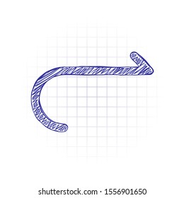 Simple arrow, forward. Navigation icon. Simple arrow, backward. Navigation icon. One line style. Hand drawn sketched picture with scribble fill. Blue ink. Doodle on white background