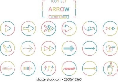 Simple arrow icon illustration set vector material dashed line pop color