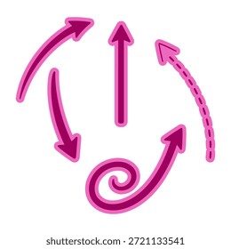 Conjunto de ilustración de iconos de flecha simple con múltiples estilos de flecha en un diseño limpio y divertido, adecuado para iconos, Elementos de interfaz de usuario, pegatinas, gráficos educativos y páginas para colorear.