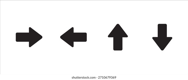 Conjunto de iconos de flecha simple. Símbolo de flechas para el botón de navegación del Web. Contiene una flecha en dirección izquierda, derecha, arriba, abajo. Vector en fondo aislado. Vector ilustración de stock.