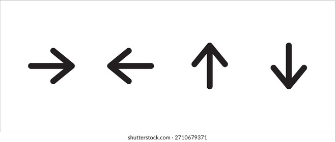Conjunto de iconos de flecha simple. Símbolo de flechas para el botón de navegación del Web en negrita. Contiene una flecha en dirección izquierda, derecha, arriba, abajo. Vector en fondo aislado. Vector ilustración de stock.