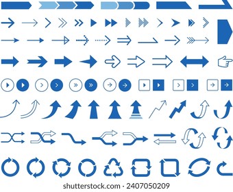 Simple arrow icon set blue