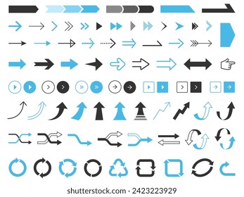 Simple arrow icon set blue black