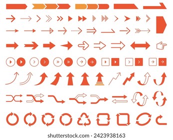 Simple arrow icon set orange