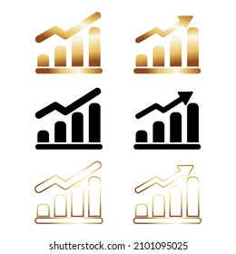 Simple arrow icon set of rank with outline style design. growing vector graphic icon in luxury gold isolated on white.