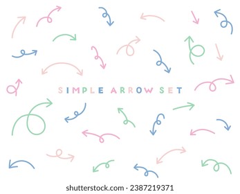 Simple arrow icon set. Vector, illustration, handwritten, line, up and down, left and right
