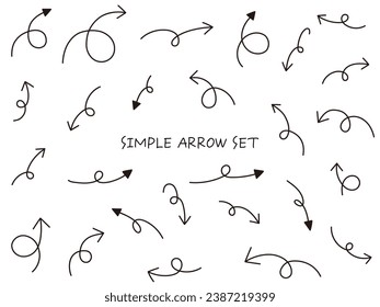 Simple arrow icon set. Vector, illustration, handwritten, line, up and down, left and right