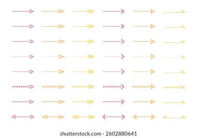 Simple arrow illustration set Straight lines Misalignment Red Orange Yellow