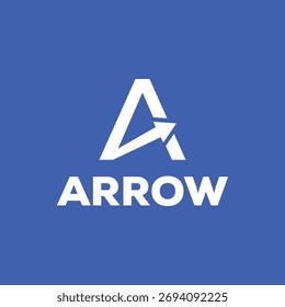 Simple Arrow Up Logo Image. Blue Geometric Arrow Shape Line Style isolated on Dual Background. Flat Vector Logo Design