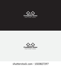 simple arrow  logo on white and black background.