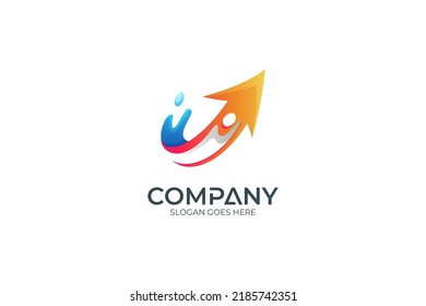 Simple Arrow And People Logo Design With Yellow And Blue Color Gradient