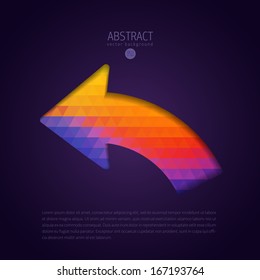 Simple arrow sign of modern creative triangle pattern on dark background