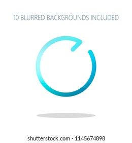 Simple arrow, update, reload, clockwise direction, forward. Navigation icon. One line style. Colorful logo concept with simple shadow on white. 10 different blurred backgrounds included