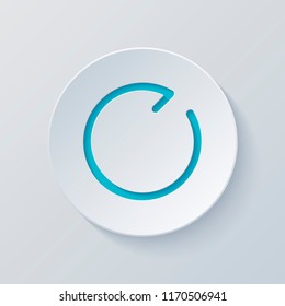Simple arrow, update, reload, clockwise direction, forward. Navigation icon. Linear symbol with thin line. One line style. Cut circle with gray and blue layers. Paper style