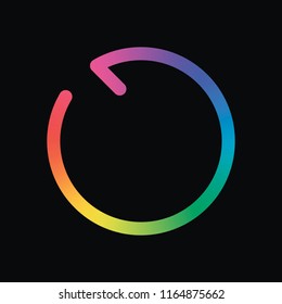 Simple arrow, update, reload, counterclockwise direction, backward. Navigation icon. Linear symbol with thin line. One line style. Rainbow color and dark background