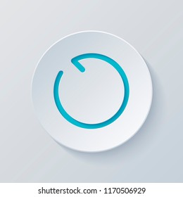 Simple arrow, update, reload, counterclockwise direction, backward. Navigation icon. Linear symbol with thin line. One line style. Cut circle with gray and blue layers. Paper style