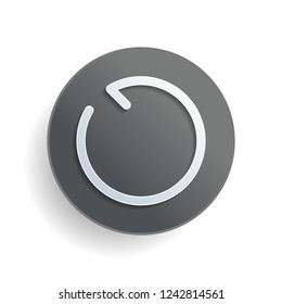 Simple arrow, update, reload, counterclockwise direction, backward. Navigation icon. Linear symbol with thin line. One line style. White paper symbol on gray round button or badge with shadow